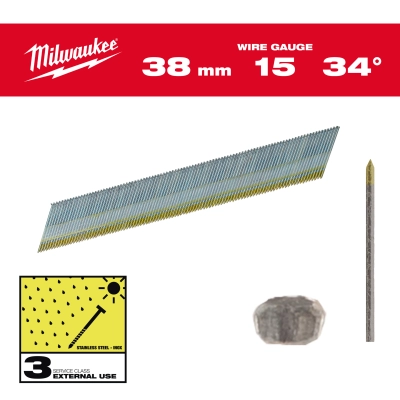 Sztyfty wykończeniowe, 15G, głowa typu D 38mm INOX do M18 CN15GA 2500szt. | 4932492579