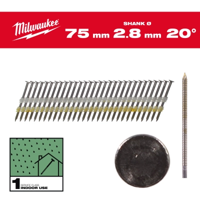 Gwoździe 20&#176; pierścieniowe okrągły łeb jasny 75mm 1750szt. - M18 FFN21 | 4932492588