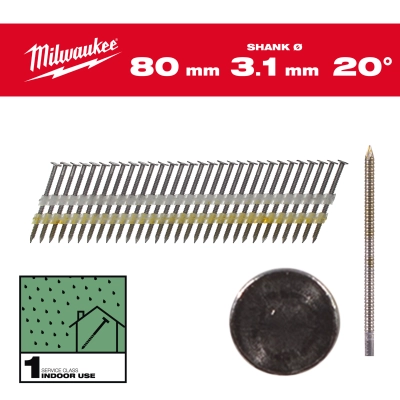 Gwoździe 20&#176; pierścieniowe okrągły łeb jasny 80mm 1750szt. - M18 FFN21 | 4932492589