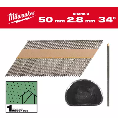 Gwoździe 34&#176; pierścieniowe sfazowana głowa, jasne 50mm - 2200szt - M18FFN | 4932492595