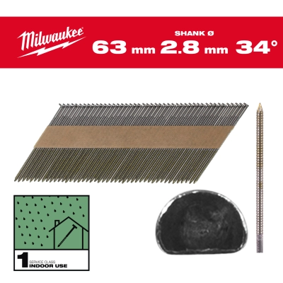 Gwoździe 34&#176; pierścieniowe okrągły łeb jasny 63mm - 2200szt - M18FFN | 4932492600
