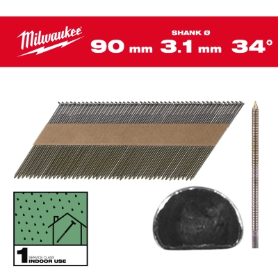 Gwoździe 34&#176; pierścieniowe okrągły łeb jasny 90mm - 2200szt - M18FFN | 4932492604