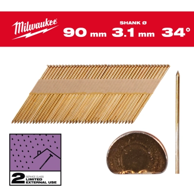 Gwoździe 34&#176; pierścieniowe sfazowany łeb, galwanizowany 90mm - 2200szt - M18FFN | 4932492605