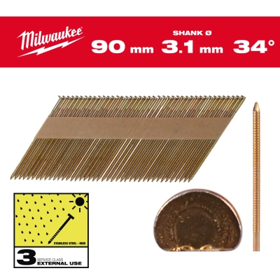 Gwoździe pierścieniowe ocynkowane ogniowo 90mm 2200szt - M18FFN | 4932492615