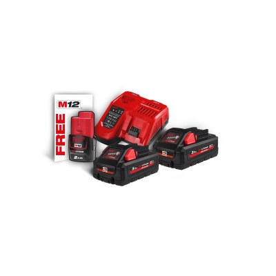 Zestaw 2x aku M18 3.0 Ah + aku M12 2.0 Ah + ładowarka | 4933471071 M18 HNRG-302 Milwaukee