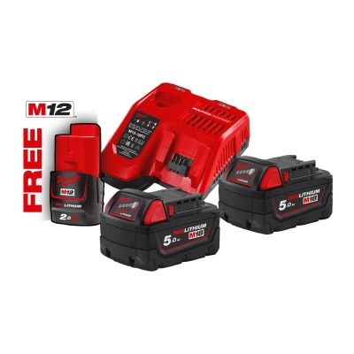 Zestaw 2x aku M18 5.0 Ah + aku M12 2.0 Ah + ładowarka | 4933459217 M18 NRG-502 Milwaukee
