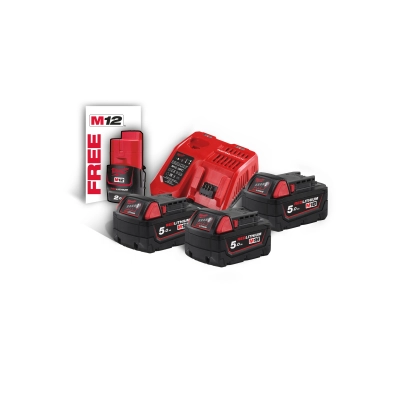 Zestaw 2x aku M18 5.0 Ah + aku M12 2.0 Ah + ładowarka | 4933451423 M18 NRG-503 Milwaukee