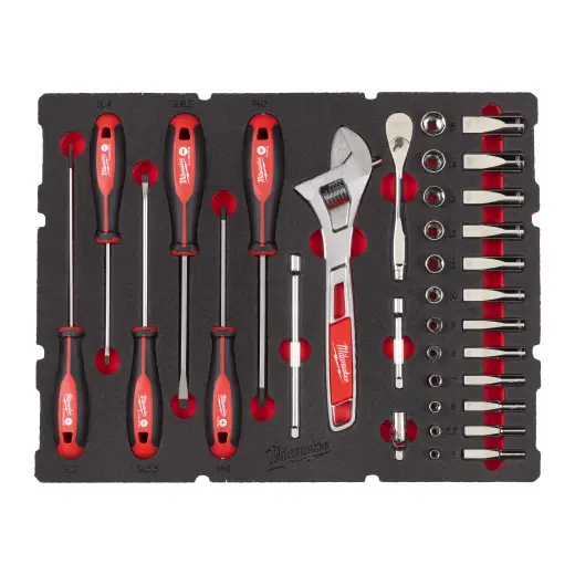 Wkładka piankowa z nasadkami 1/4", wkrętakami i kluczem - do skrzyni Packout z szufladami, 35 szt | 4932480717