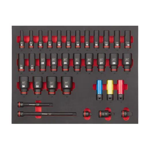 Wkładka piankowa z zestawem długich nasadek udarowych 1/2" Impact Duty 34 szt - do wózków narzędziowych