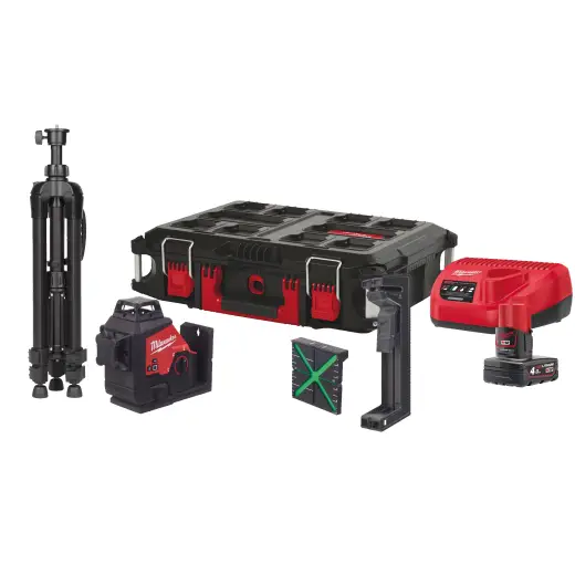 Laser zielony 3-płaszczyznowy 360° z akcesoriami - M12 3PLSKIT-401P