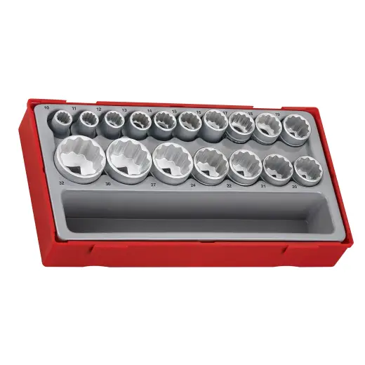 17-elementowy zestaw nasadek 12-kątnych z chwytem kwadratowym 1/2", Teng Tools TT1217