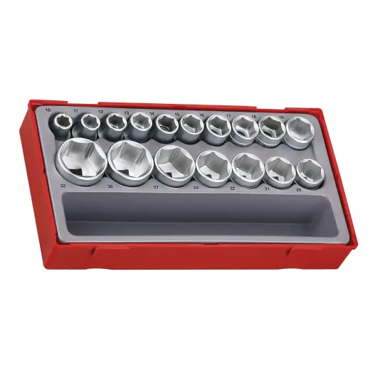 17-elementowy zestaw nasadek 6-kątnych z chwytem kwadratowym 1/2", Teng Tools TT1217-6