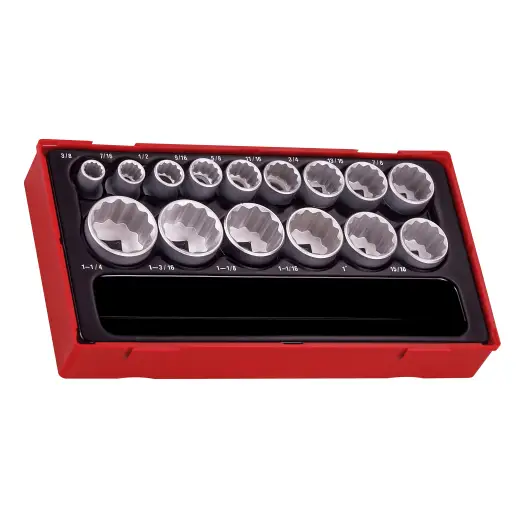 15-elementowy zestaw nasadek 12-kątnych calowych z chwytem 1/2" Teng Tools TT1215-AF