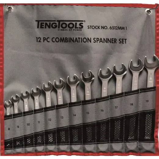 12-elementowy zestaw kluczy płasko-oczkowych 8-19 mm Teng Tools 6512MM1