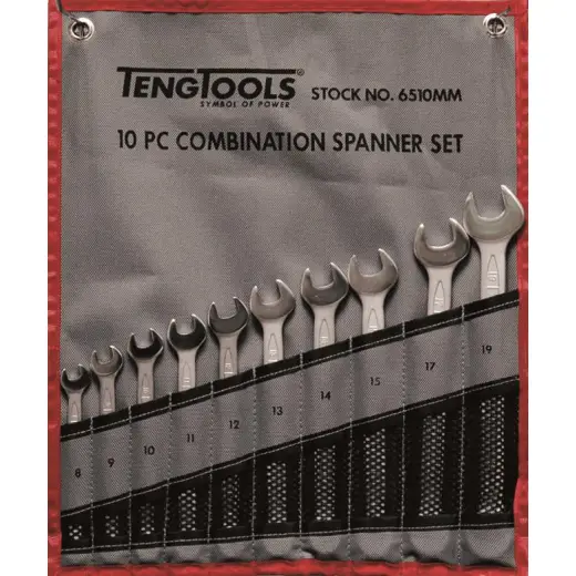 10-elementowy zestaw kluczy płasko-oczkowych 8-19 mm Teng Tools 6510MM