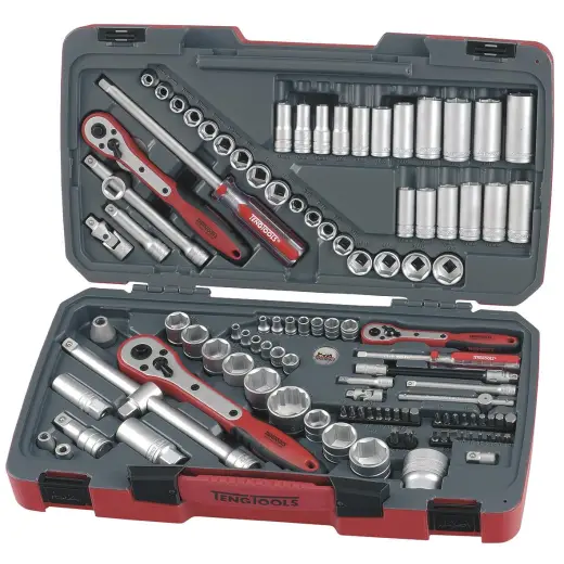 111-elementowy zestaw narzędzi nasadowych z chwytem kwadratowym 1/4", 3/8" i 1/2" Teng Tools TM111
