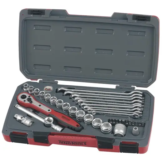 Zestaw narzędzi nasadowych 3/8" i kluczy płasko-oczkowychTeng Tools T3840