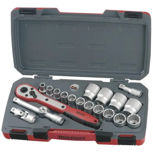 20-elementowy zestaw narzędzi nasadowych calowych z chwytem kwadratowym 1/2". Teng Tools T1220AF