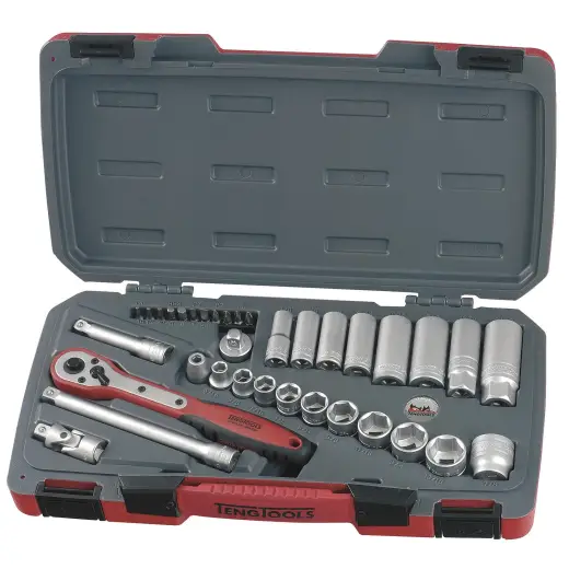35-elementowy zestaw narzędzi nasadowych calowych Z chwytem kwadratowym 3/8" Teng Tools T3835AF