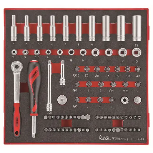 89-elementowy zestaw narzędzi nasadkowych z chwytem kwadratowym 1/4" Teng Tools TED1489