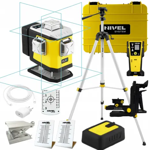 Laser 4-płaszczyznowy krzyżowy niebieski Nivel System CL5B + statyw SJJM1EX + odbiornik CLS5