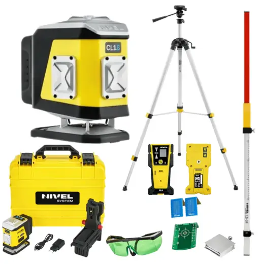 Laser 1-płaszczyznowy krzyżowy niebieski Nivel System CL1B + statyw SJJM1EX + odbiornik CLS4 + łata laserowa LS24