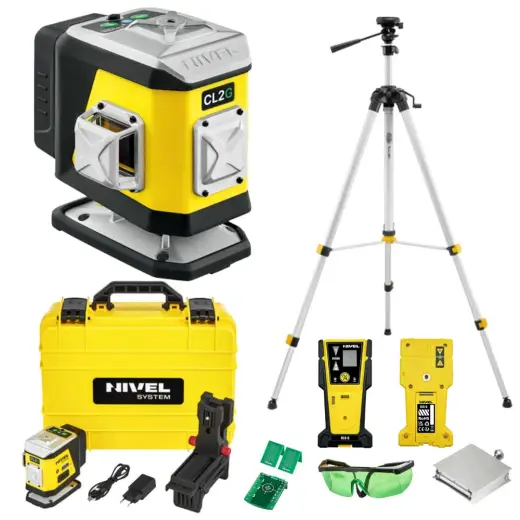 Laser 2-płaszczyznowy krzyżowy zielony Nivel System CL2G + statyw SJJM1EX + odbiornik CLS4