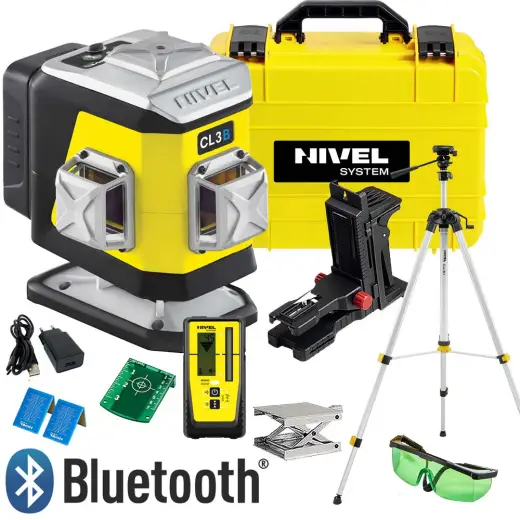 Laser 3-płaszczyznowy krzyżowy niebieski Nivel System CL3B + statyw SJJM1EX + odbiornik RD800