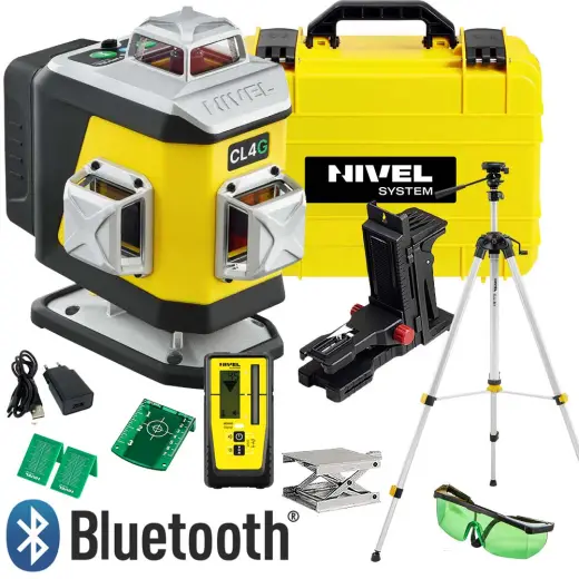 Laser 4-płaszczyznowy krzyżowy zielony Nivel System CL4G + statyw SJJM1EX + odbiornik RD800