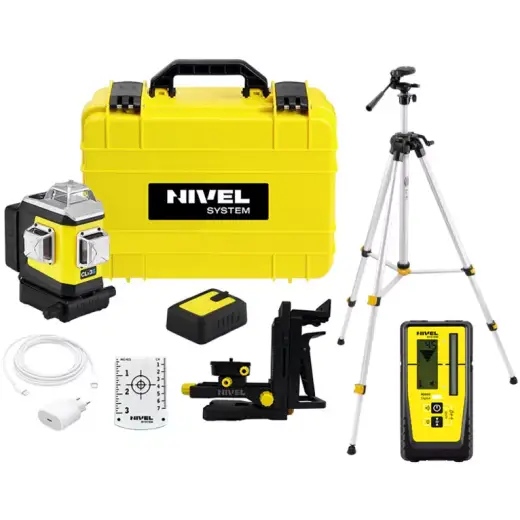 Laser 3-płaszczyznowy krzyżowy niebieski z funkcją precyzyjnego ustawiania kierunku wiązki Nivel System CLx3B + statyw SJJM1EX + odbiornik RD800
