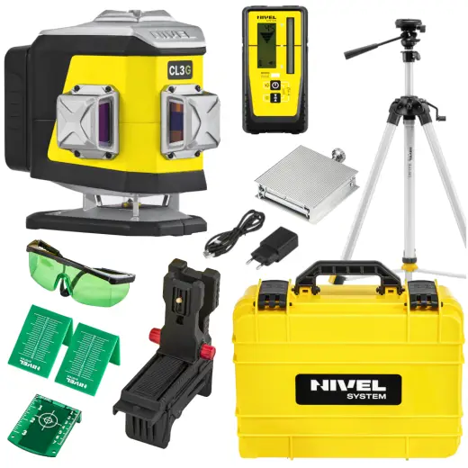 Laser 3-płaszczyznowy krzyżowy zielony Nivel System CL3G + statyw SJJM1EX + odbiornik RD800