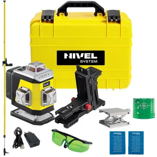 Laser 4-płaszczyznowy krzyżowy niebieski Nivel System CL4B + tyczka LP36