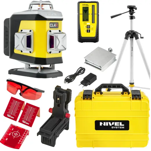 Laser 4-płaszczyznowy krzyżowy czerwony Nivel System CL4R + statyw SJJM1EX + odbiornik RD800