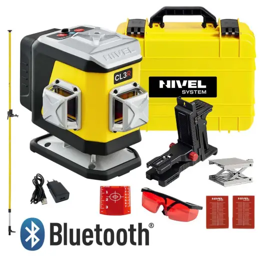 Laser 3-płaszczyznowy krzyżowy czerwony Nivel System CL3R + tyczka LP36