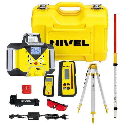 Laser rotacyjny niwelator czerwony Nivel System NL740R DIGITAL+ statyw SJJ1 + łata laserowa LS24